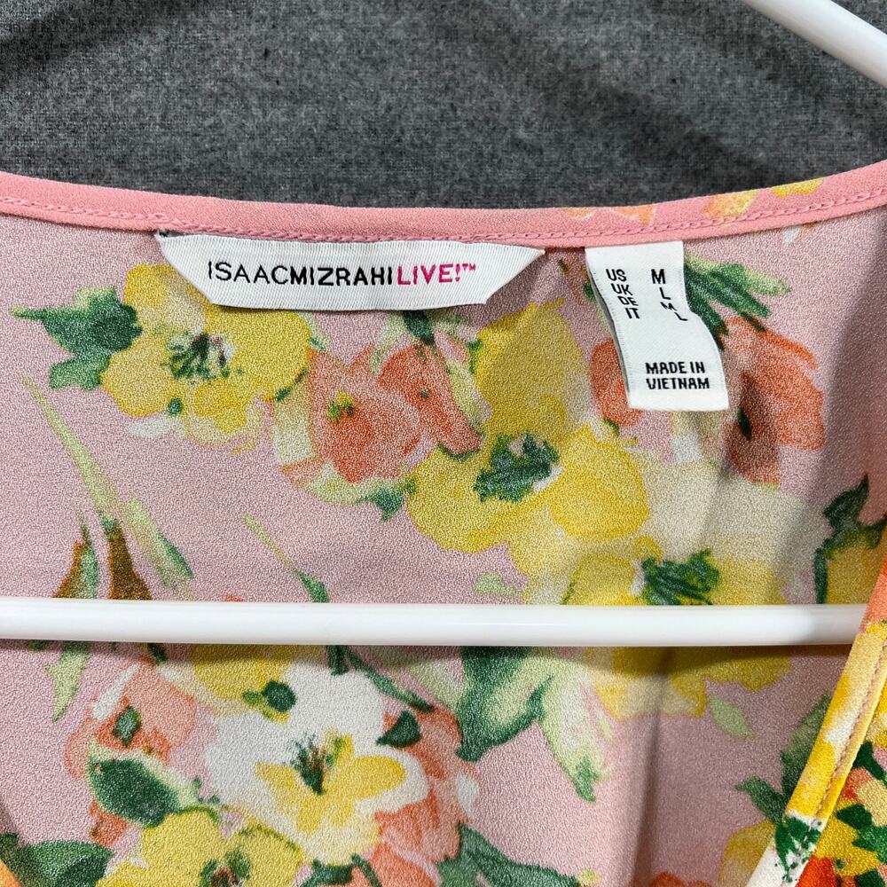 Isaac Mizrahi LIVE! Printed Stretch Crepe Blouse Pink Medium - Picture 6 of 9